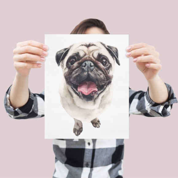 Watercolor Fawn Pug Dog Pet Portrait Wall Art Print Poster Unframed - Picture 4 of 6